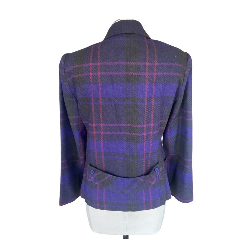 Vintage JG Petite Plaid Blazer Purple Blue Made USA Womens - Picture 3 of 5